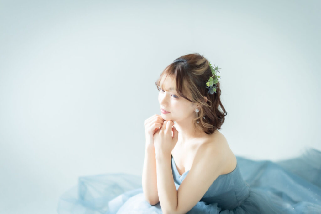 成人式,前撮り,ドレス,深いグリーン